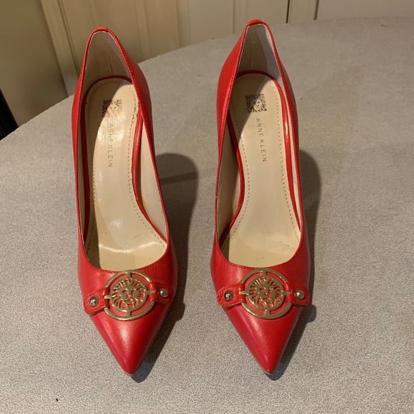 Anne Klein Shoes - Anne Klein Red  Leather Embellished Pumps sz 8.5 M